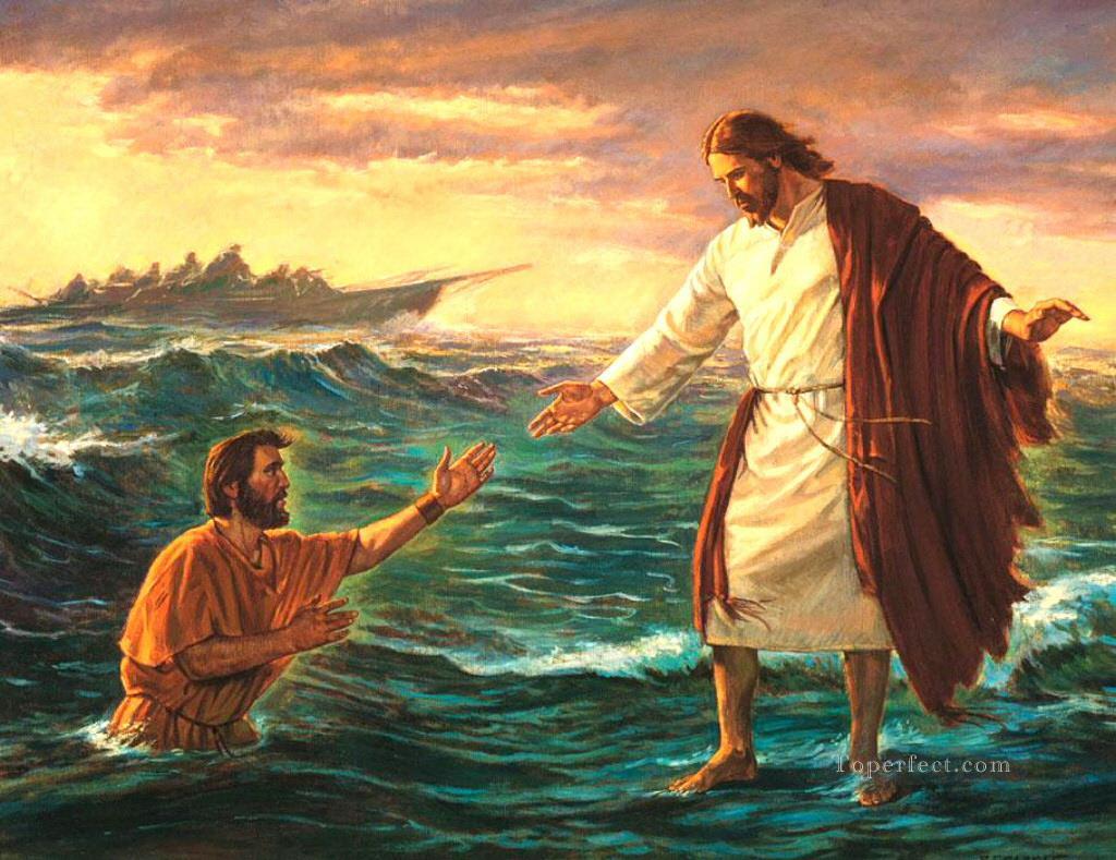 Jesús en el mar cristiano religioso Pintura al óleo